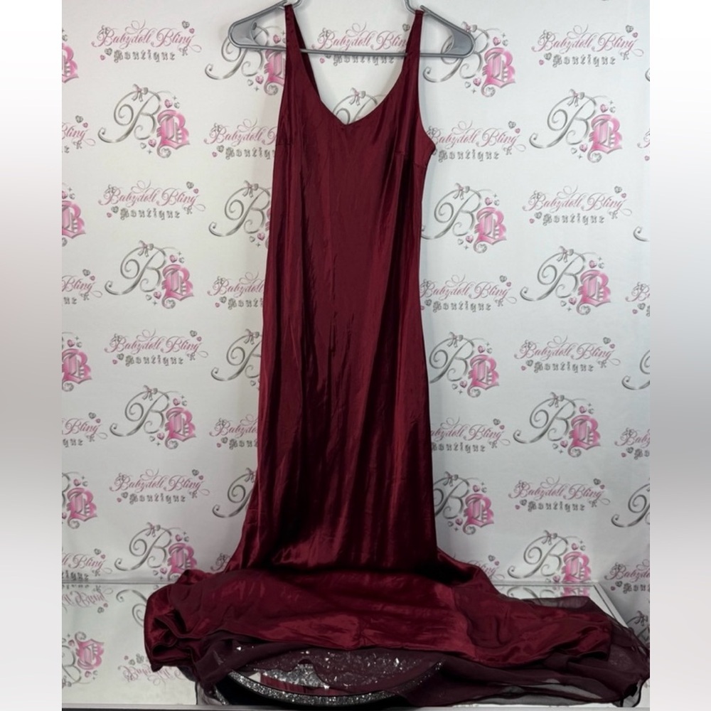 Scarlet dress long shiny shimmer long maxi flowy Deep Red Satin Chemise